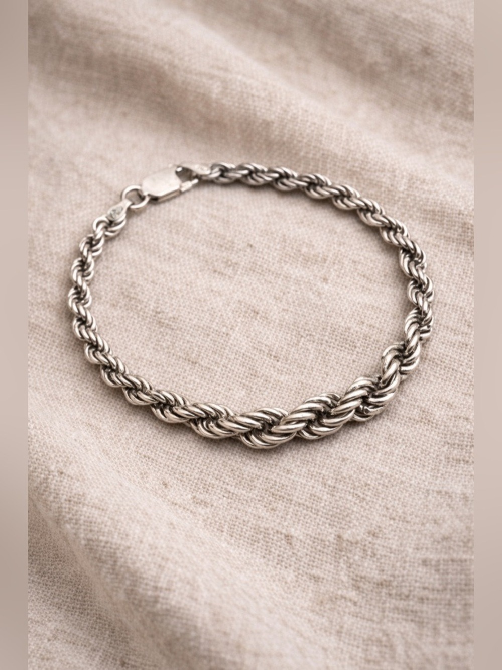 ✨ Vintage Italian 925 Sterling Silver Rope Chain Bracelet • Classic Luxury